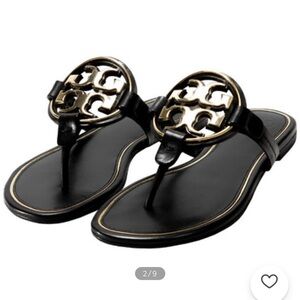Tory Burch - Metal Miller - Black - gold TB emblem - size 10